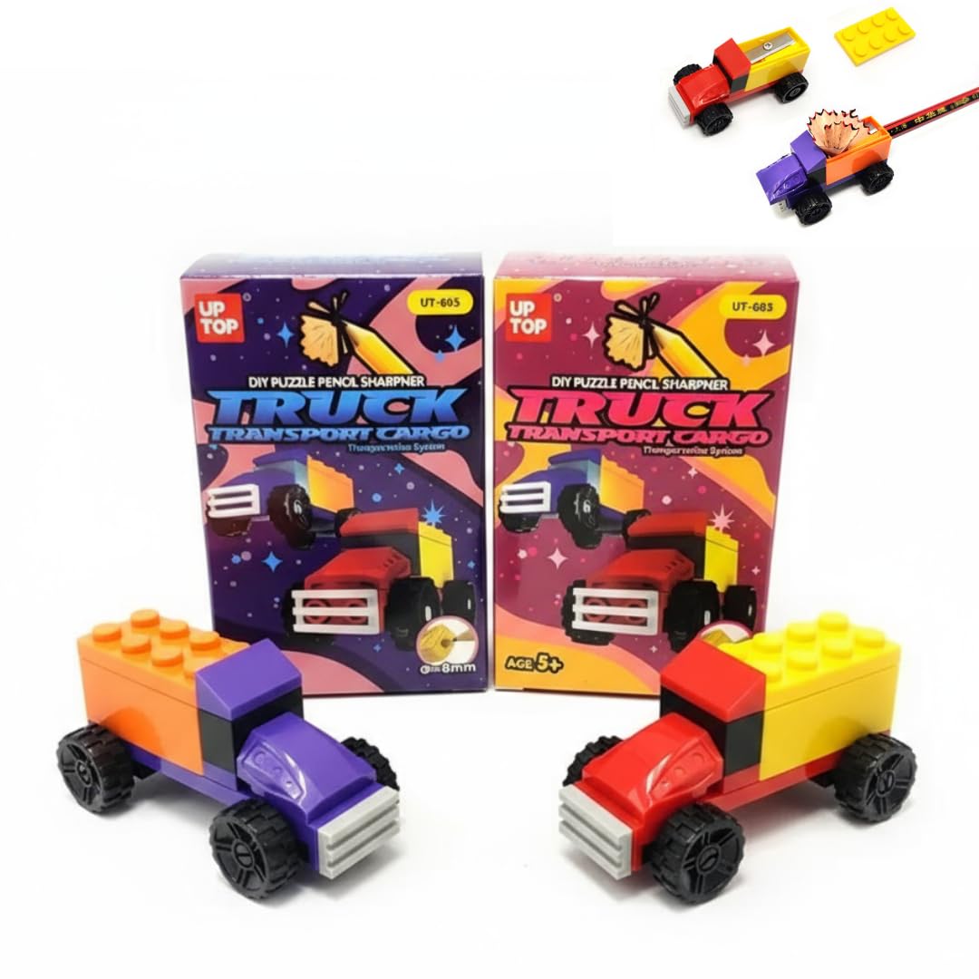 DIY Puzzle Pencil Sharpener | Building Block Toy | Space Craft, Truck, Patrol Yacht Designs | Multicolour | Plastic | Birthday Return Gifts