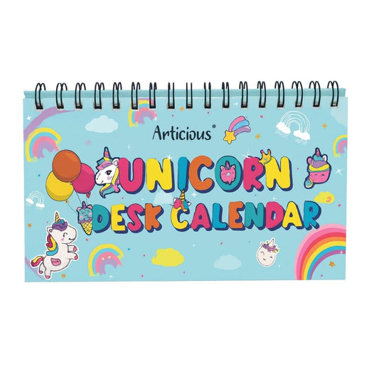 Cute Desk Calendar | Perpetual Table Calendar | Unicorn Design | Size 26x17cm | Spiral Standing Desk Calendar for Kids, Teens, Home & Office Use