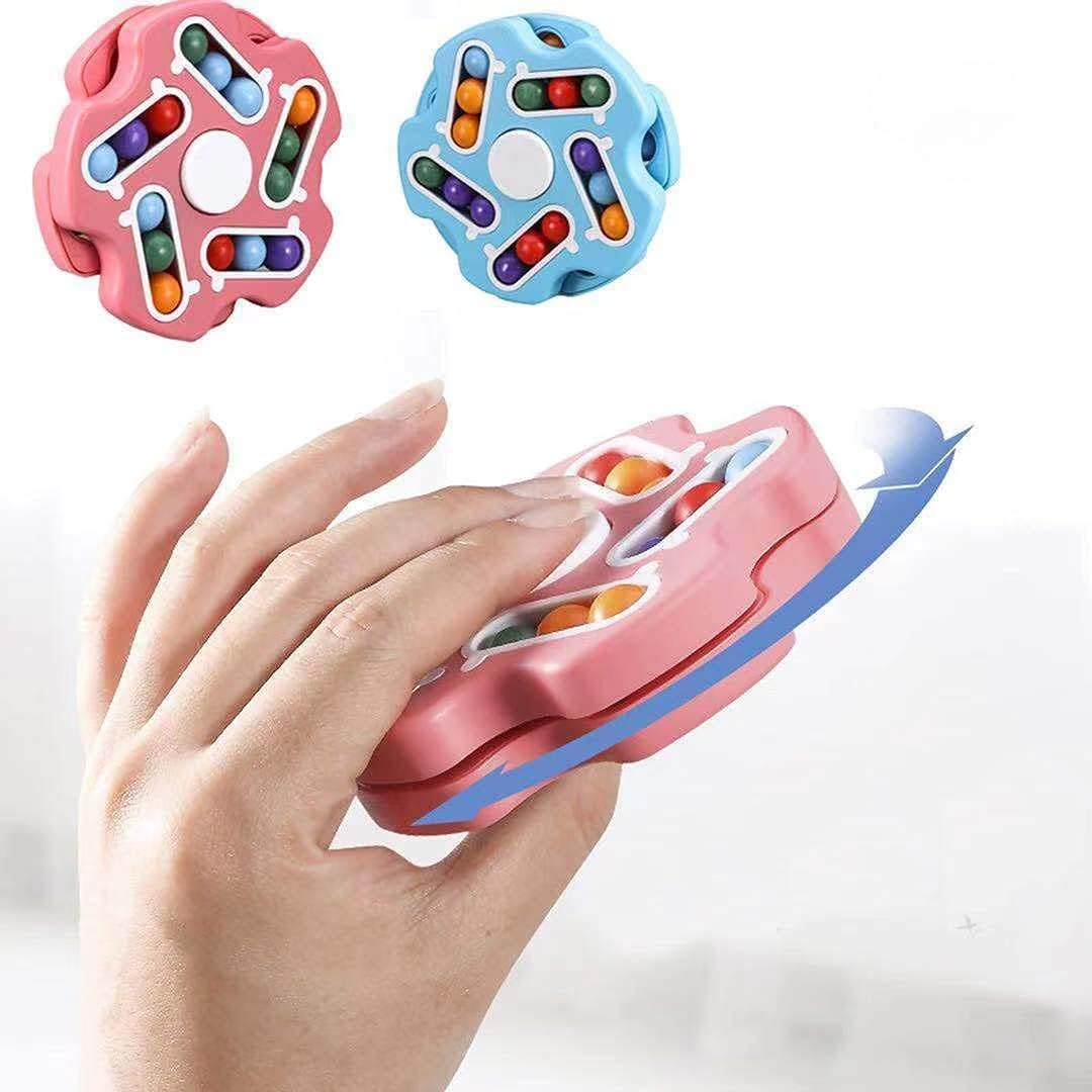 Fidget Toy Rotating Magic Bean Cube Spinner | Double Flip Puzzle Cube | Stress & Anxiety Relief | Educational Learning Toy for Kids & Adults | Blue Colour