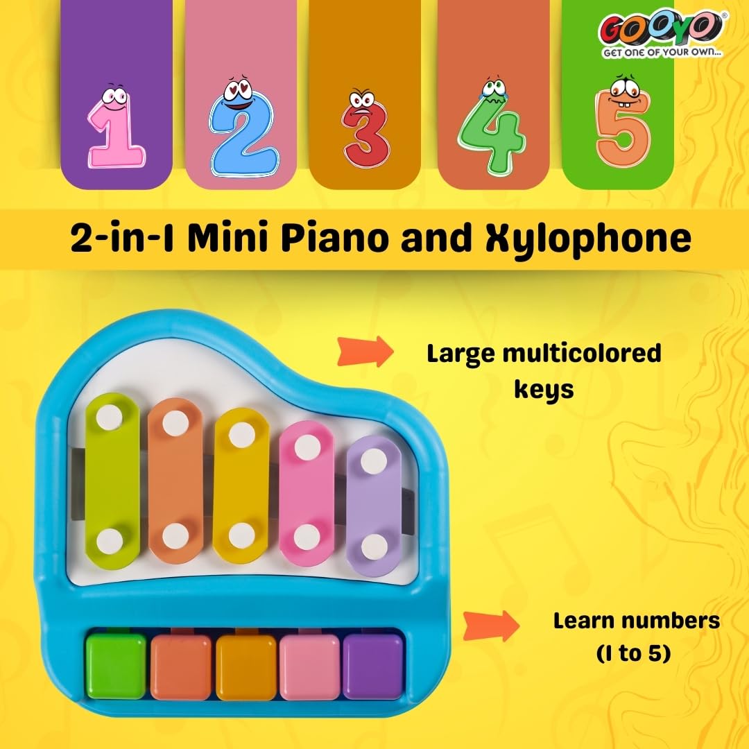 2 in 1 | Small Xylophone and Piano Toy for Kids | Colourful Keys and Drum Sticks | Musical Instrument Toy | Baby and Toddlers | Blue