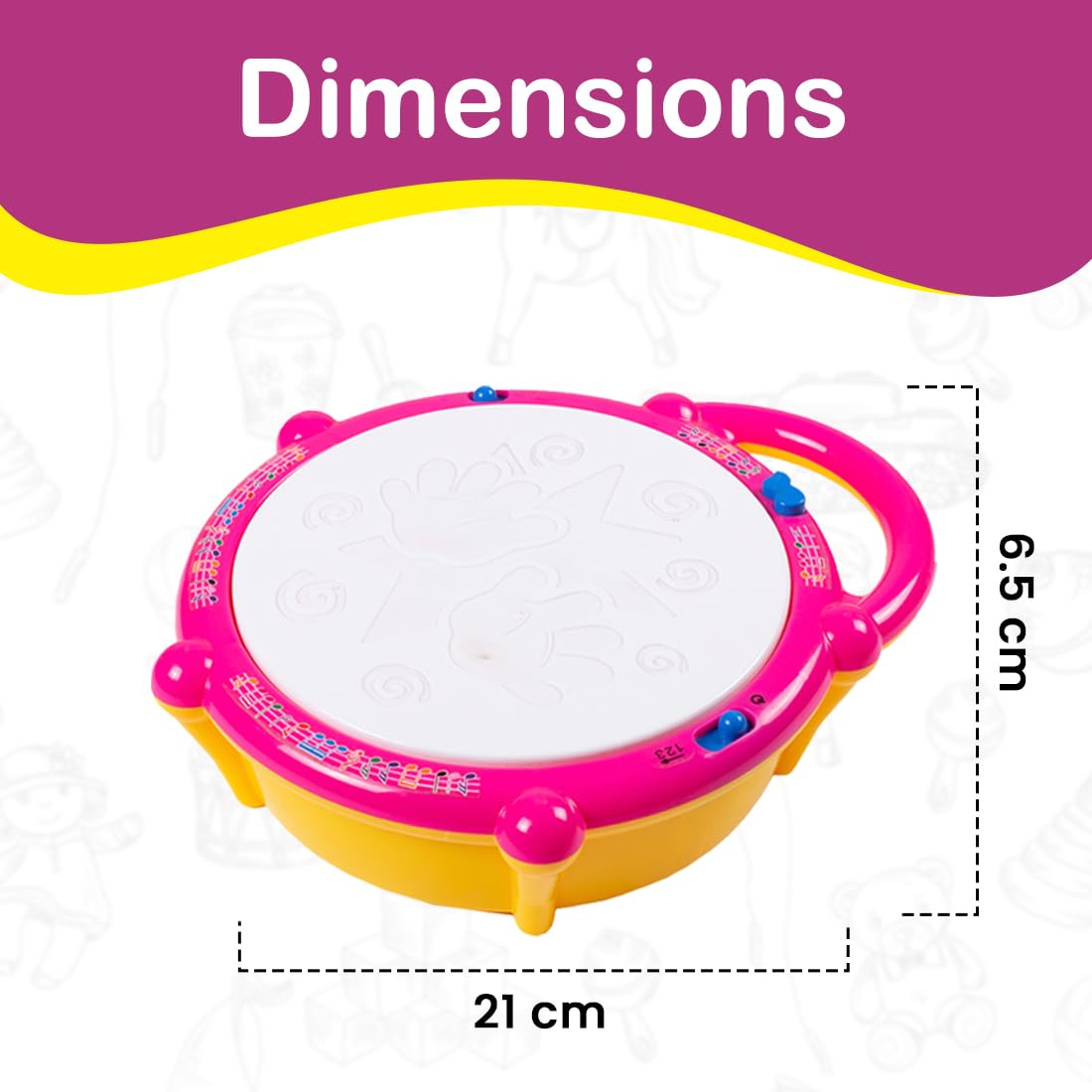 Flash Drum Toy with 3D Lights & Sounds | Dynamic Musical Instrument Toy for Kids | Flash Drum Toy for Gifts | Pink | 3xAA Battery (Not Included)