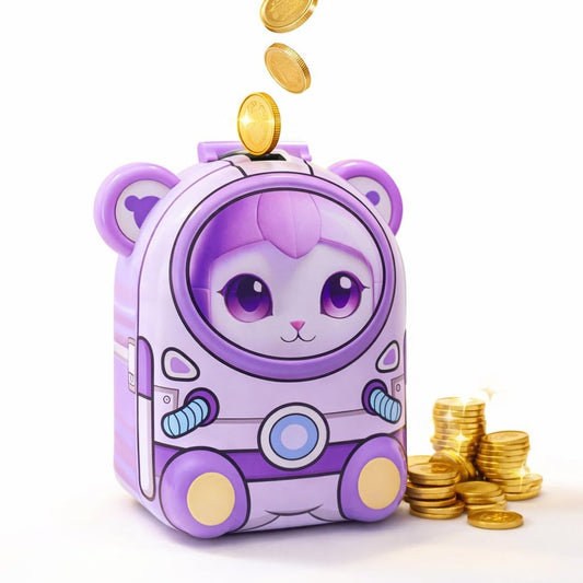 Cartoon Piggy Bank for Kids with Lock – Cute Money Saving Box for Boys & Girls | Coin & Cash Storage Mini Locker | Best Birthday Return Gift |Bear | Purple