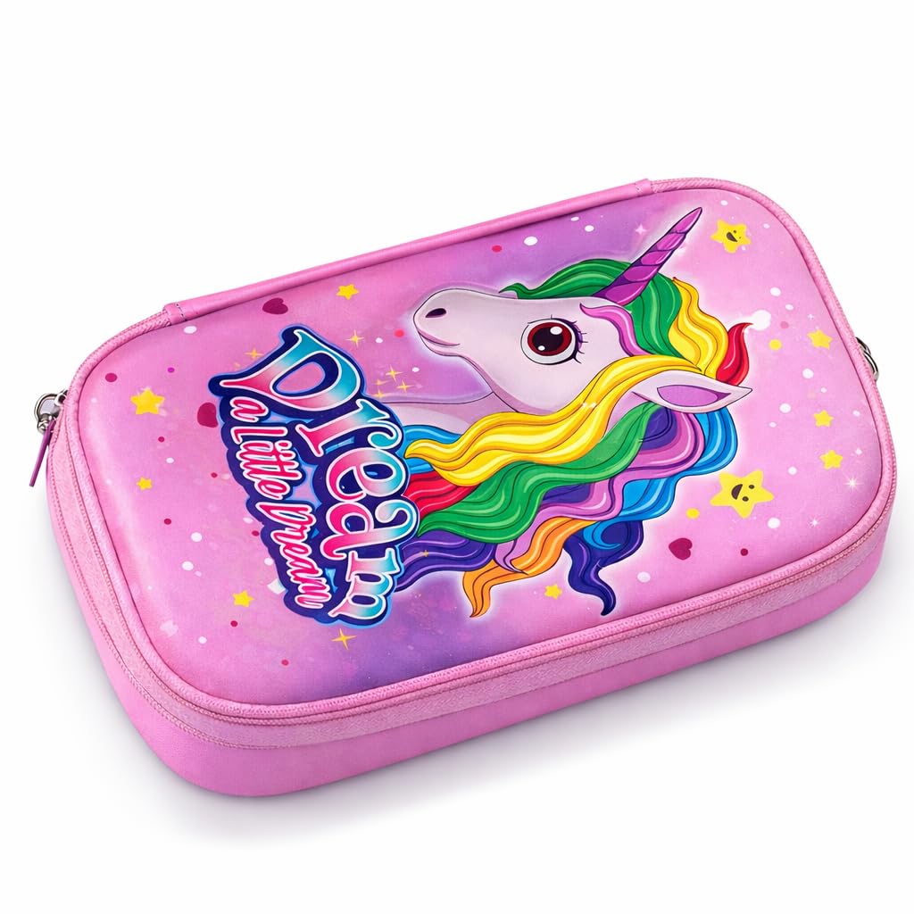 Pencil Box Unicorn Theme with Zip, HardCase Character Box, Multipurpose Large Capacity Jumbo Pencil Box Stationery case
