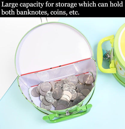 Fruits Shaped Money Bank with Lock, Keys and Portable Handle |  Metal Coin Saving Gullak for Kids