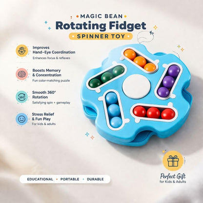 Fidget Toy Rotating Magic Bean Cube Spinner | Double Flip Puzzle Cube | Stress & Anxiety Relief | Educational Learning Toy for Kids & Adults | Blue Colour