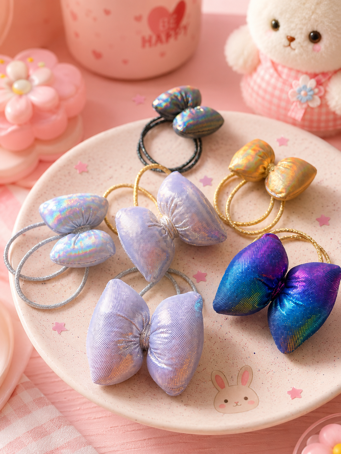 Metallic Bow Hair Ties for Girls – Shiny Elastic Ponytail Holders, Cute Hair Accessories (Multicolor)
