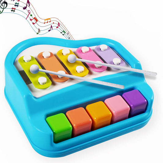 2 in 1 | Small Xylophone and Piano Toy for Kids | Colourful Keys and Drum Sticks | Musical Instrument Toy | Baby and Toddlers | Blue