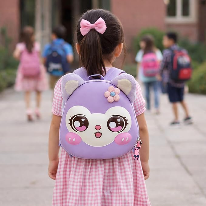 Cartoon Cat Design Kids Backpack |3D Ears |Hard Shell Toddler School Bag