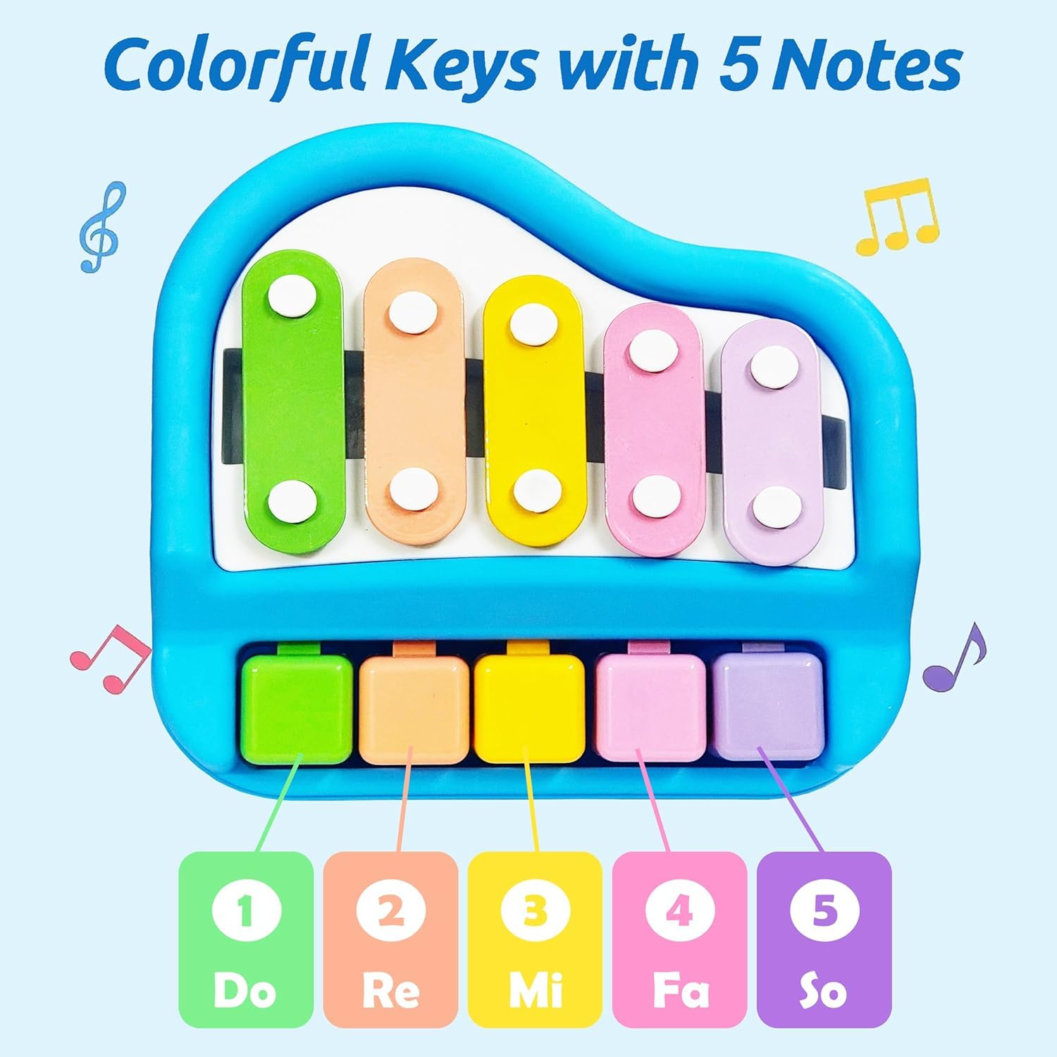 2 in 1 | Small Xylophone and Piano Toy for Kids | Colourful Keys and Drum Sticks | Musical Instrument Toy | Baby and Toddlers | Blue
