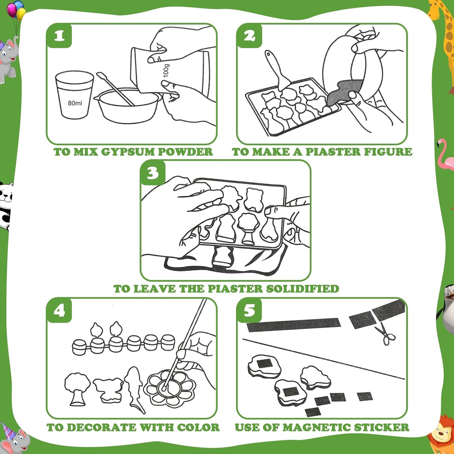 DIY Mould & Paint Craft Kit - Animal Kingdom Kids DIY Craft for 5 Years | POP Figurine Set with Pigments Palette | Mould Painting Art & Craft Set