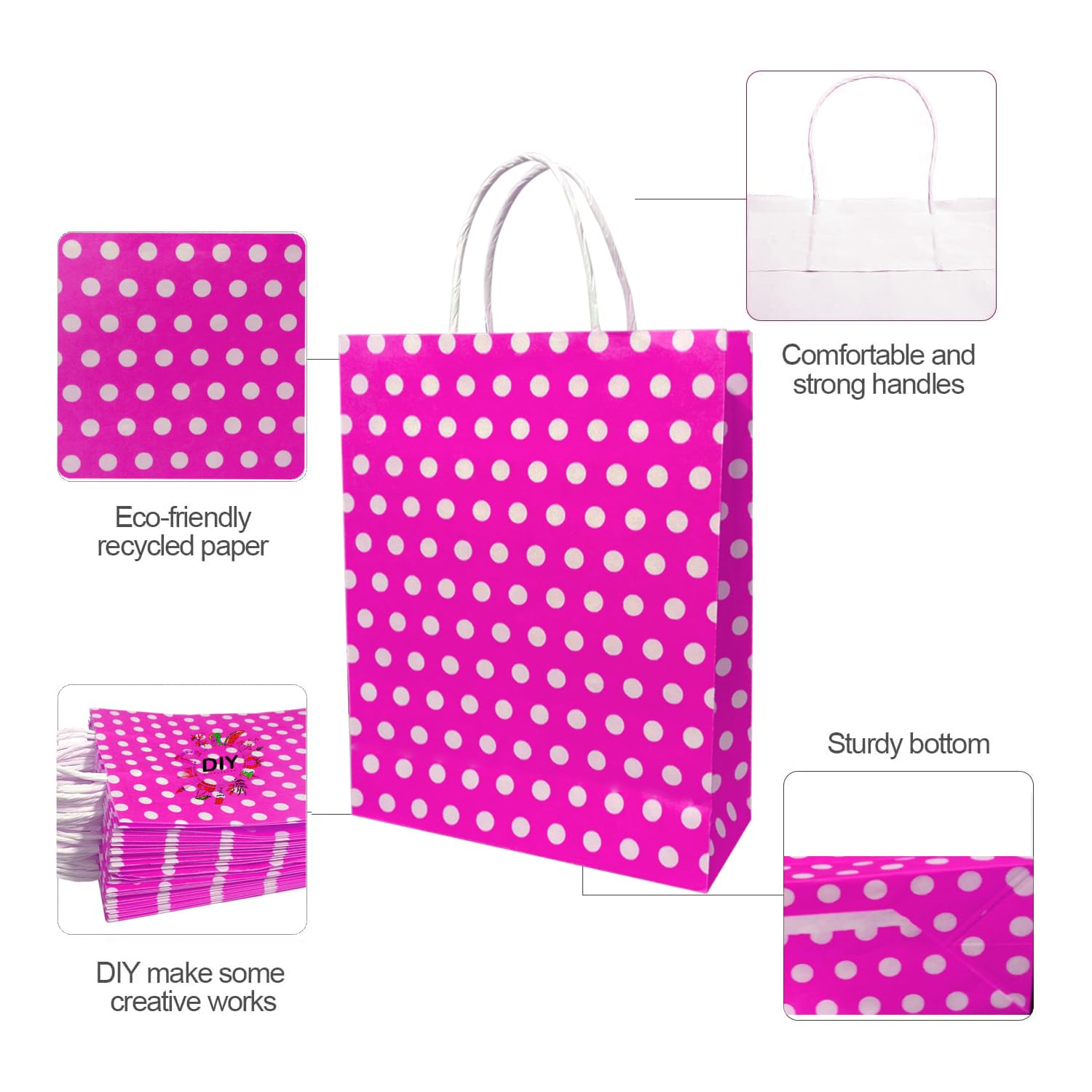Paper Gift Bags with Handles | Polka Dot Paper Party Favour Bags | Kid’s Birthday | Baby Shower | Wedding | Festivals | Holiday Party