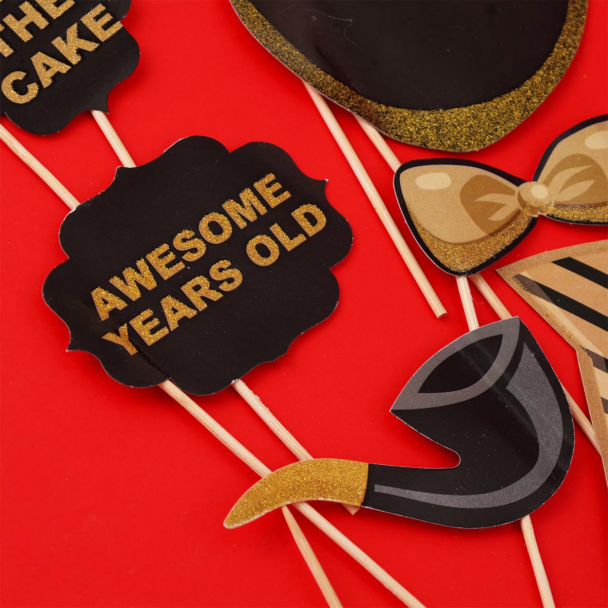 Glitter Party Props Kit | Fun Black & Gold Photo Booth Accessories for Birthdays, Anniversaries & More