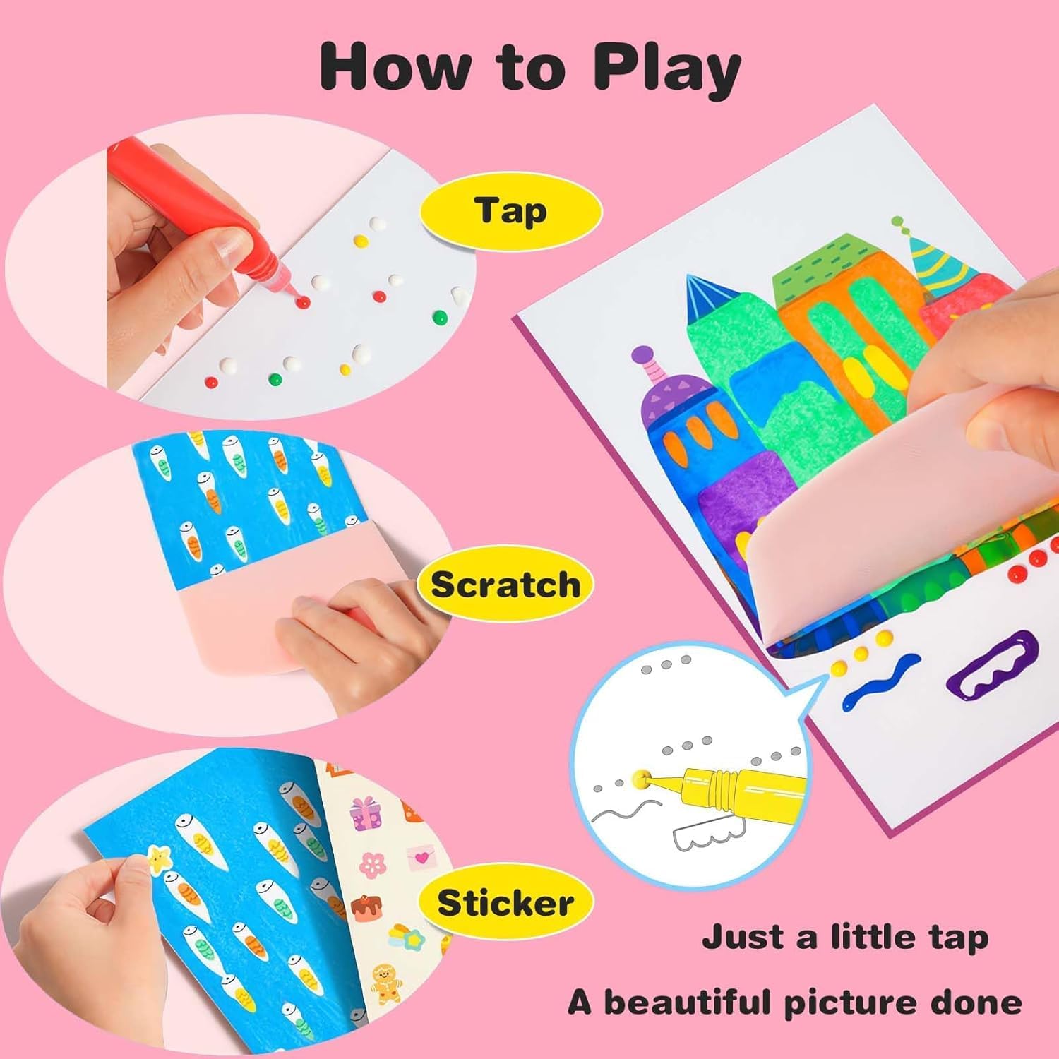 Rainbow Scratch Paper Art Painting Kit for Kids Squeeze Dot Magic DIY Postcard Activity Set, Squeegee Creative Gifts for Girls and Boys