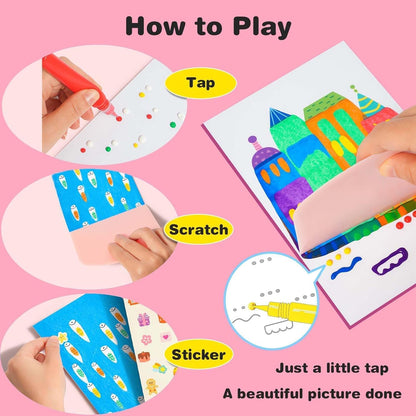 Rainbow Scratch Paper Art Painting Kit for Kids Squeeze Dot Magic DIY Postcard Activity Set, Squeegee Creative Gifts for Girls and Boys