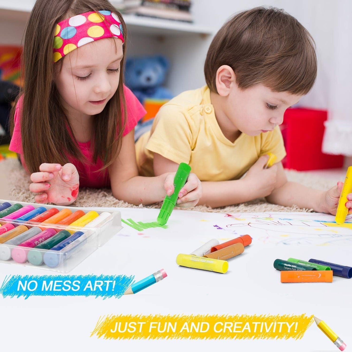 Solid Paint Sticks For Kids | 12 Washable Colours | Quick-Dry | Rotating Crayons | Non-Toxic & Allergen-Free | No Brush Or Water Needed