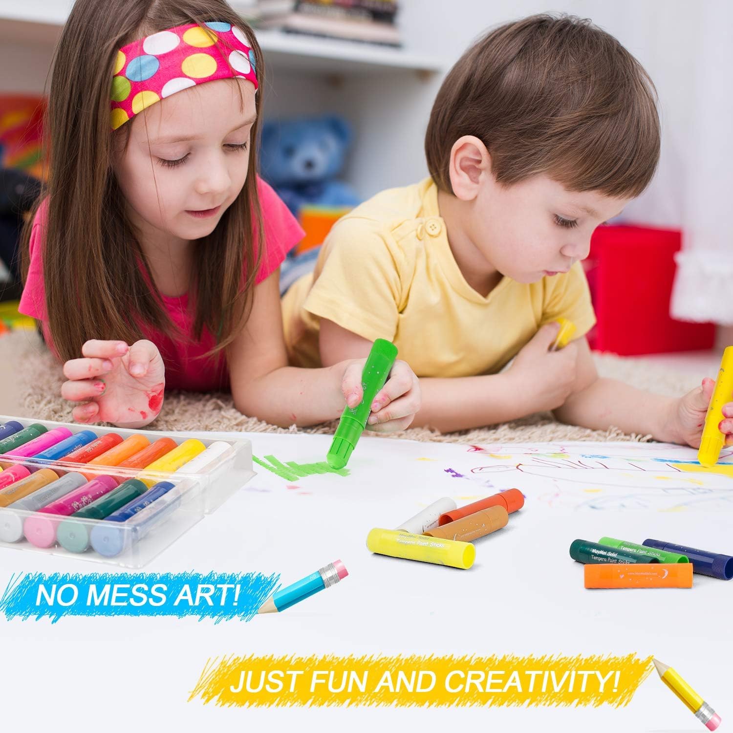 Solid Paint Sticks For Kids | 12 Washable Colours | Quick-Dry | Rotating Crayons | Non-Toxic & Allergen-Free | No Brush Or Water Needed