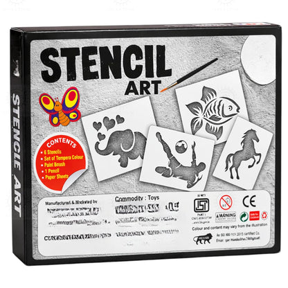 Kids Stencil Art Kit | DIY Painting Set for Kids 3+ Years | Drawing & Colouring Craft Kit with Animal Stencils | Paints & Brush | Educational Art & Craft Activity