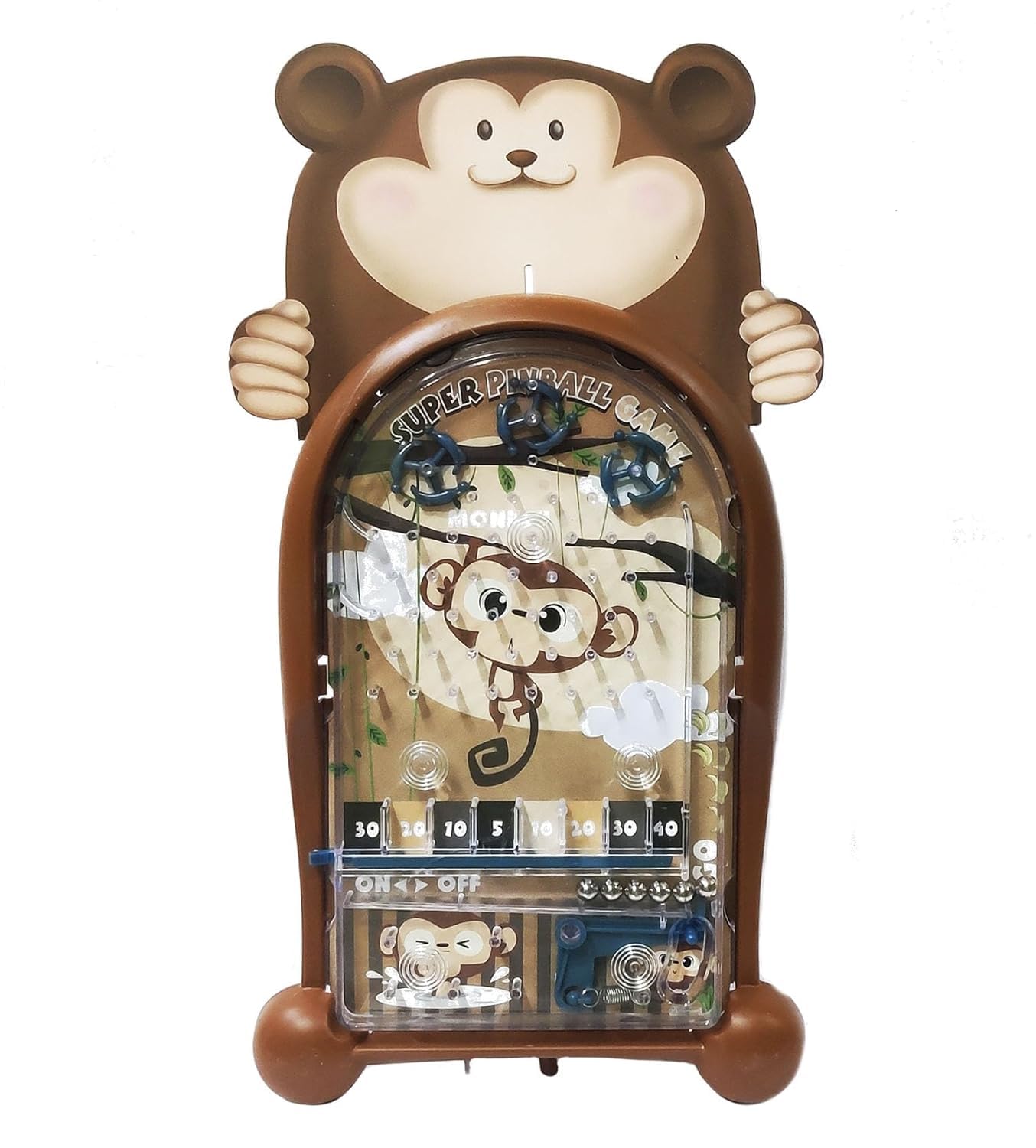 Super Pinball Game for Kids | Monkey Theme | Handheld Arcade Pinball Machine with Steel Balls | Cartoon Animal Design | Fun Skill Focus Game | ScreenFree Toy