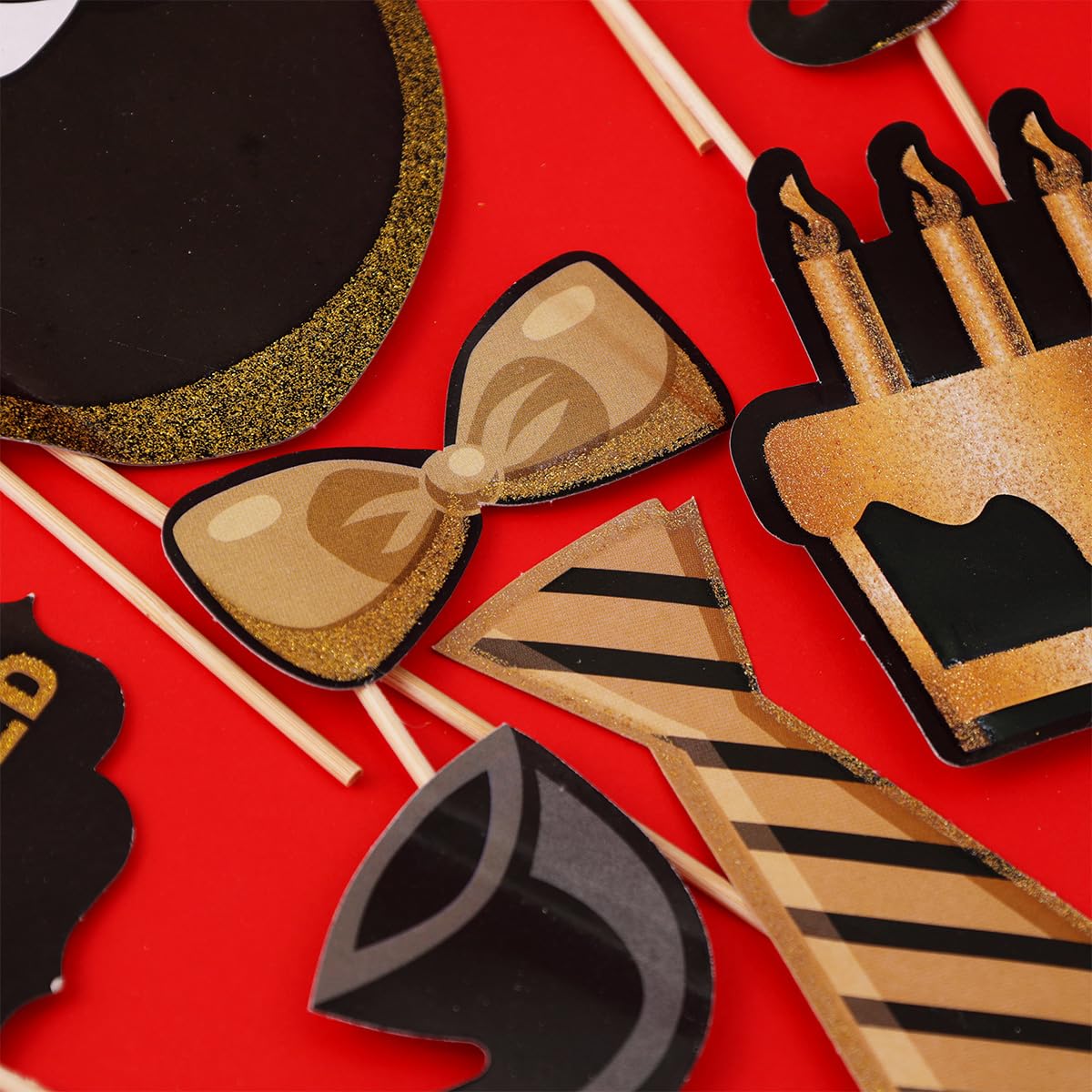 Glitter Party Props Kit | Fun Black & Gold Photo Booth Accessories for Birthdays, Anniversaries & More