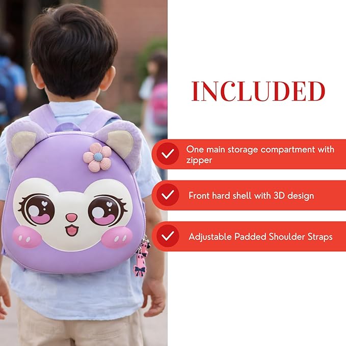 Cartoon Cat Design Kids Backpack |3D Ears |Hard Shell Toddler School Bag
