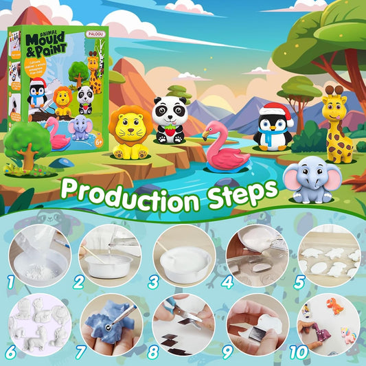 DIY Mould & Paint Craft Kit - Animal Kingdom Kids DIY Craft for 5 Years | POP Figurine Set with Pigments Palette | Mould Painting Art & Craft Set