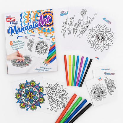 Mandala Art Kit for Kids – 6 Mandala Artwork Sheets with Sketch Pens | DIY Art & Craft Kit | Colouring Activity Set for Kids Girls Boys | Creative Drawing & Painting Gift Set