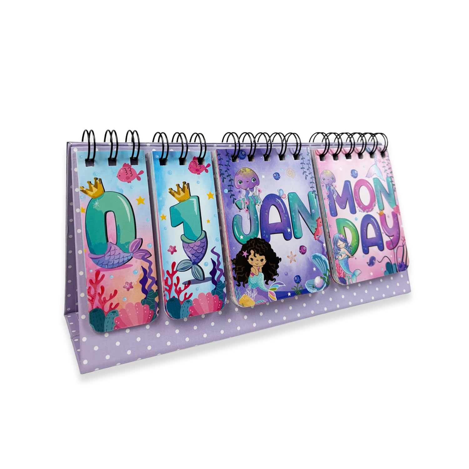 Cute Desk Calendar | Perpetual Table Calendar | Mermaid Design | Size 26x17cm | Spiral Standing Desk Calendar for Kids, Teens, Home & Office Use