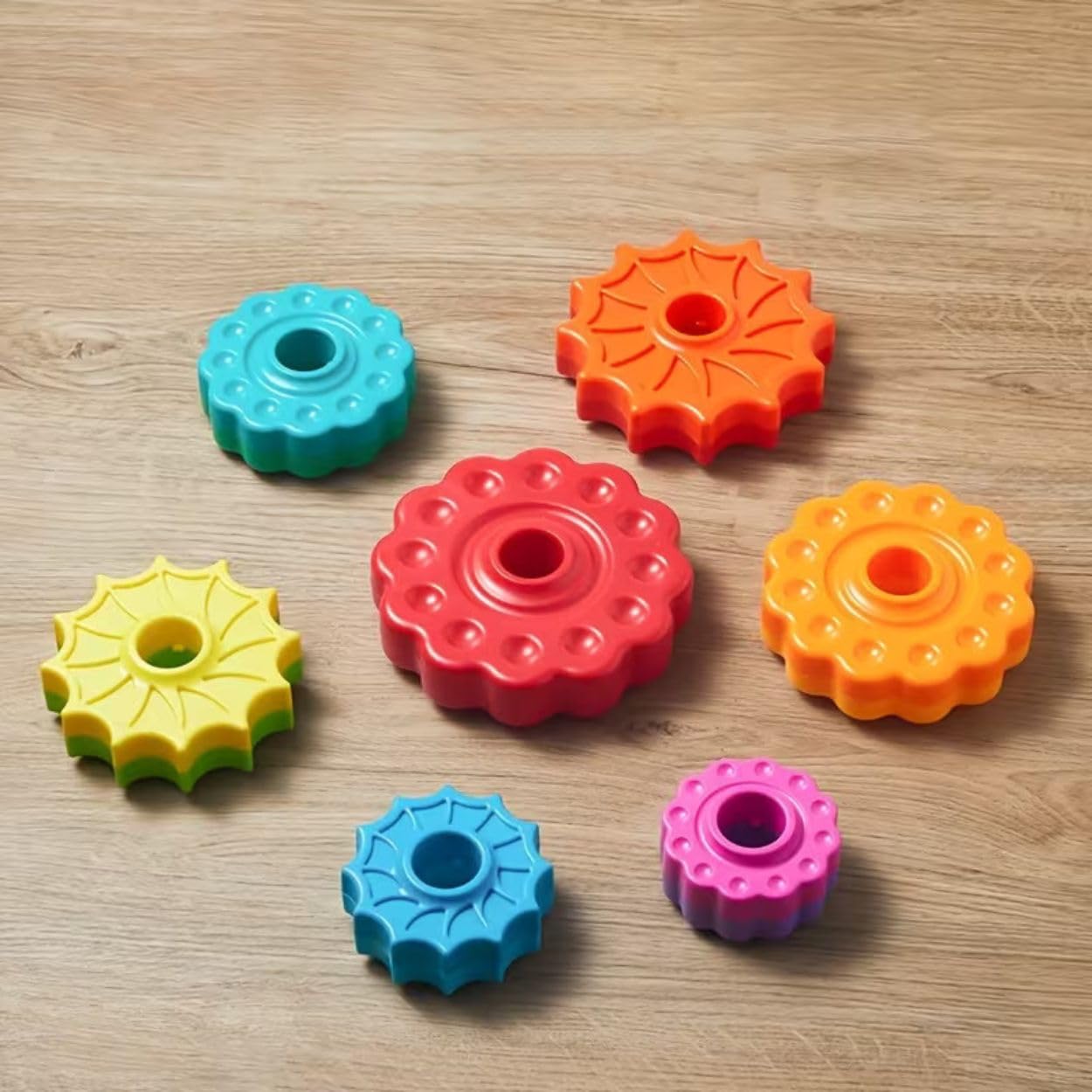 Rainbow Stacking Rings Toy for Baby | Spiral Spinning Tower Gear Stackable Rotating Base Blocks | Educational Toddler Learning, Fine Motor Skills (5 Rings)