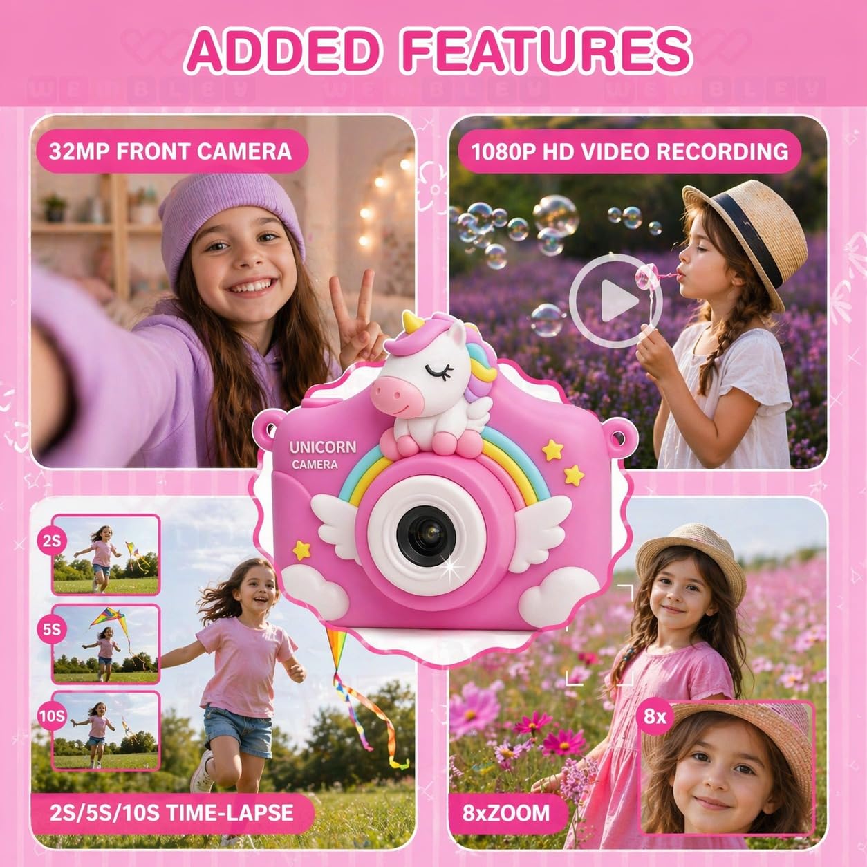 Kids Digital Camera | 4.8 MP Photos & 1080p Video | 2" Screen | USB Rechargeable | Portable Fun Mini Toy Camera for Boys & Girls | Age 3–10 | Educational Birthday Gift (Unicorn) | SD Card Not Included