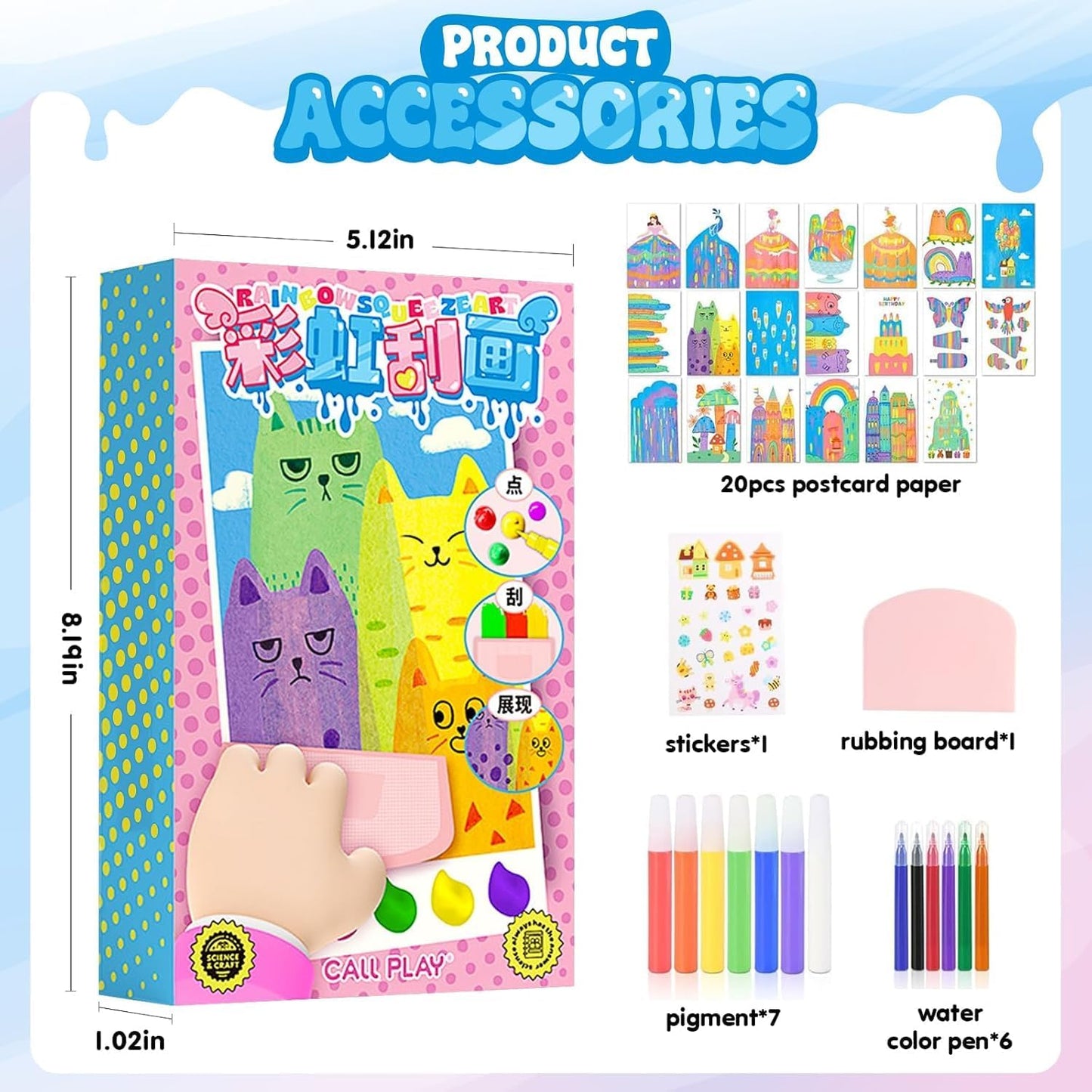 Rainbow Scratch Paper Art Painting Kit for Kids Squeeze Dot Magic DIY Postcard Activity Set, Squeegee Creative Gifts for Girls and Boys