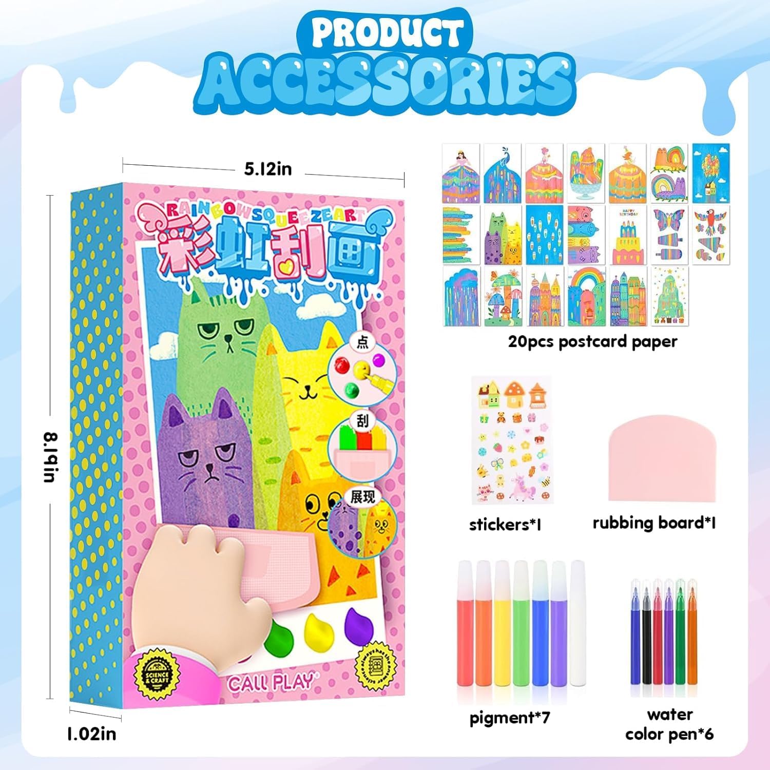 Rainbow Scratch Paper Art Painting Kit for Kids Squeeze Dot Magic DIY Postcard Activity Set, Squeegee Creative Gifts for Girls and Boys