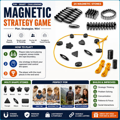 Magnetic Sizzle Game |Magnetic Chess Game for Kids & Adults | 24 Magnetic Stones Strategy Board Game | Travel Puzzle Family Game | Educational Brain Teaser Toy Family Fun (3+ Year)