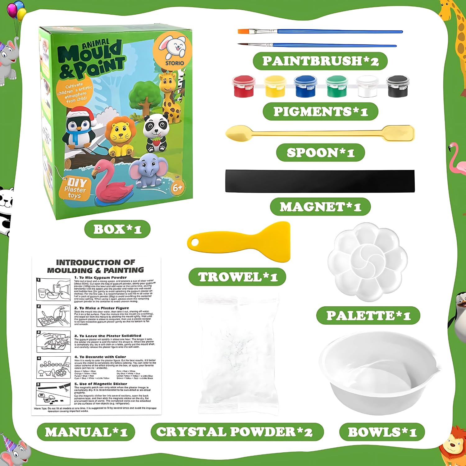 DIY Mould & Paint Craft Kit - Animal Kingdom Kids DIY Craft for 5 Years | POP Figurine Set with Pigments Palette | Mould Painting Art & Craft Set