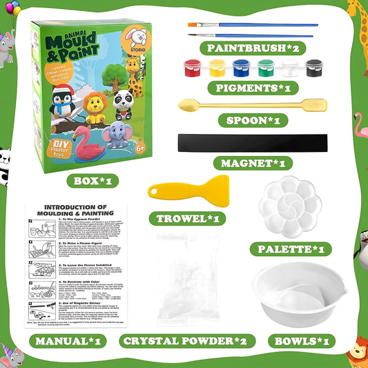 DIY Mould & Paint Craft Kit - Animal Kingdom Kids DIY Craft for 5 Years | POP Figurine Set with Pigments Palette | Mould Painting Art & Craft Set