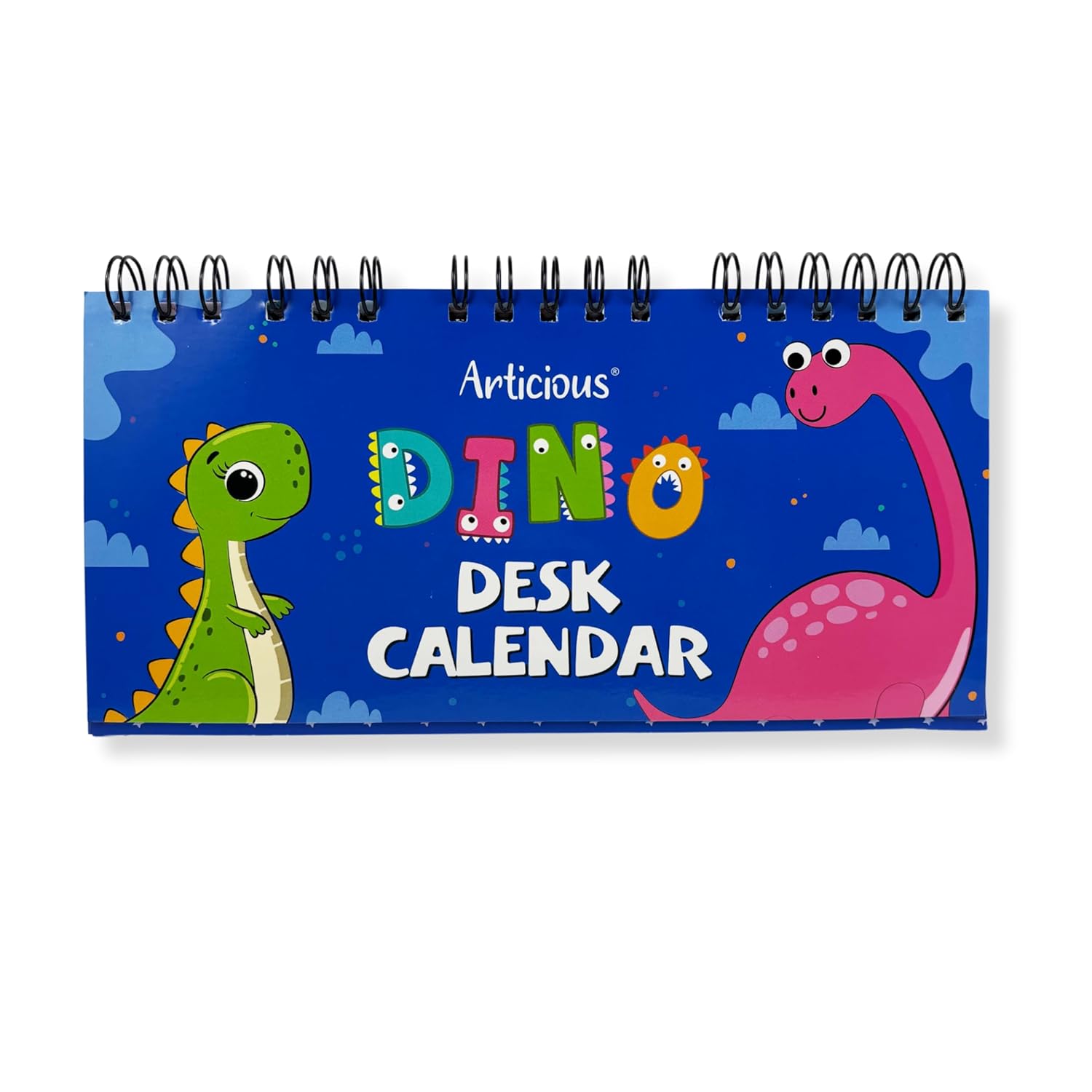 Cute Desk Calendar | Perpetual Table Calendar | Dino Design | Size 26x17cm | Spiral Standing Desk Calendar for Kids, Teens, Home & Office Use