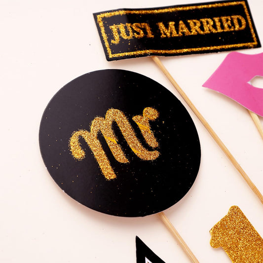 Happy Wedding Photo Booth Props – Wedding Party Kit | Bride & Groom Must-Have