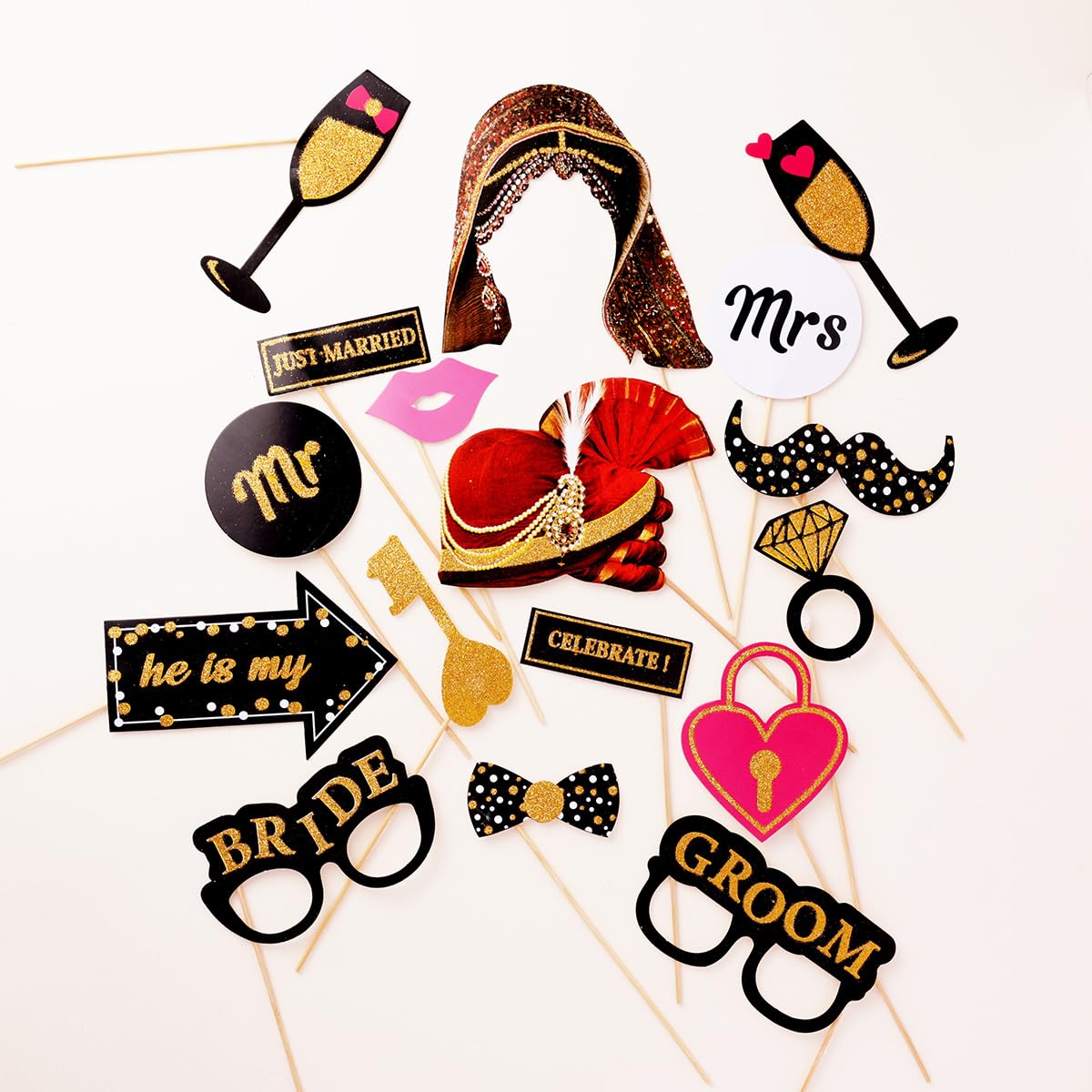 Happy Wedding Photo Booth Props – Wedding Party Kit | Bride & Groom Must-Have