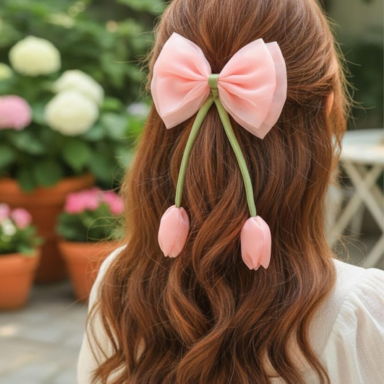 Satin Bow Hair Clips for Women & Girls | Pastel Colour | Tulip Charm | Korean Aesthetic Bows Pin
