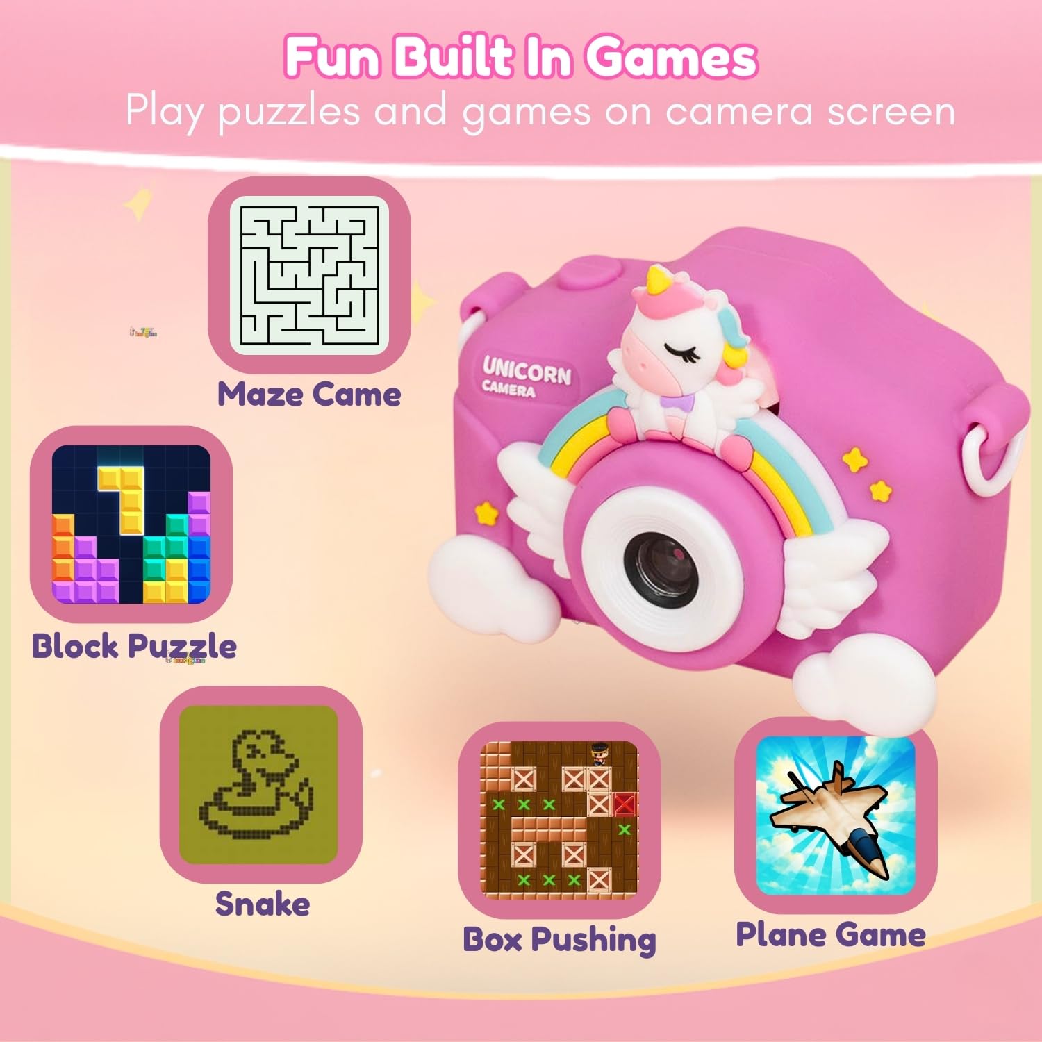 Kids Digital Camera | 4.8 MP Photos & 1080p Video | 2" Screen | USB Rechargeable | Portable Fun Mini Toy Camera for Boys & Girls | Age 3–10 | Educational Birthday Gift (Unicorn) | SD Card Not Included