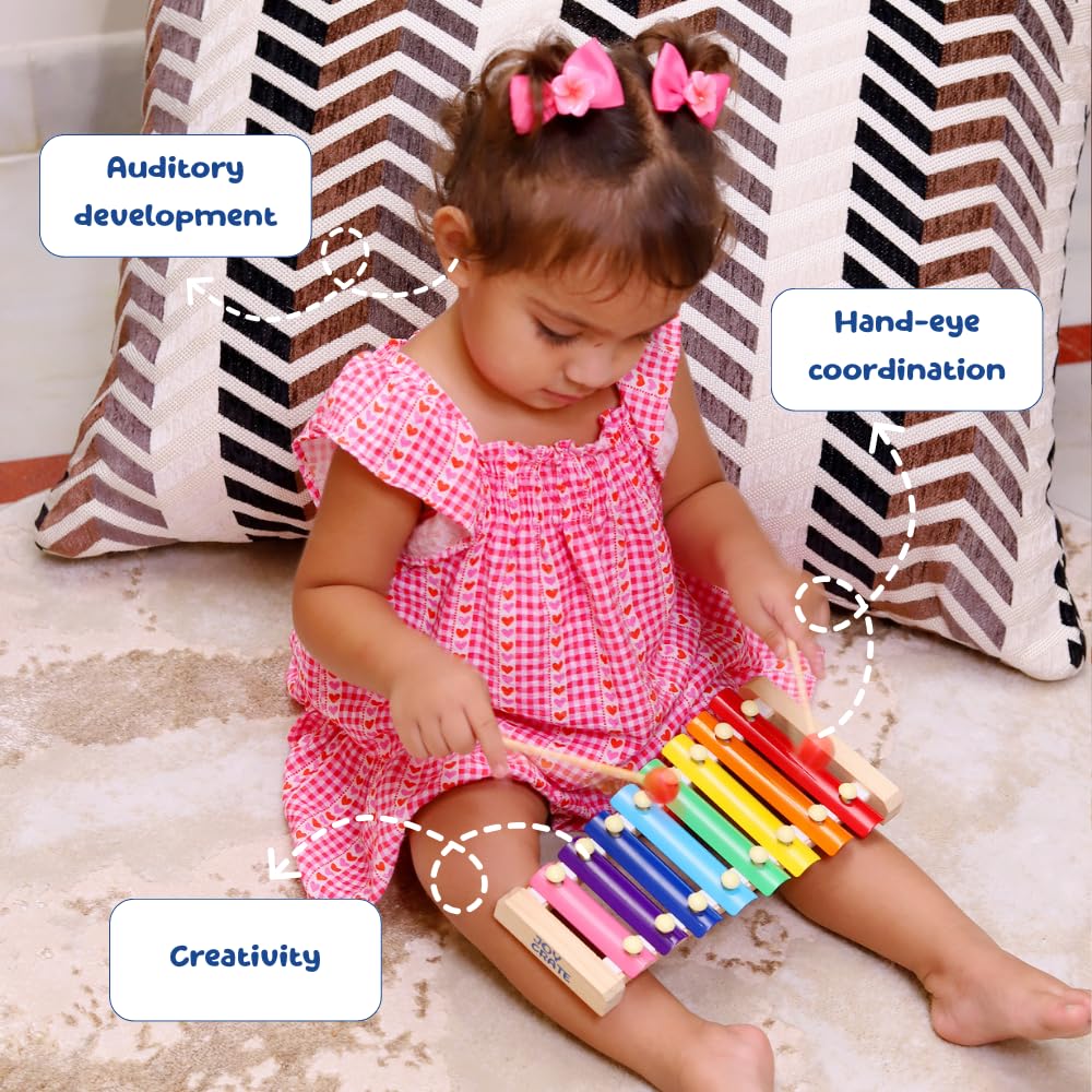 Wooden 8-Note Xylophone with Mallets | Non-Toxic | Safe | Kids Educational | Musical Instrument | Lightweight Play set | Gifts for Toddlers