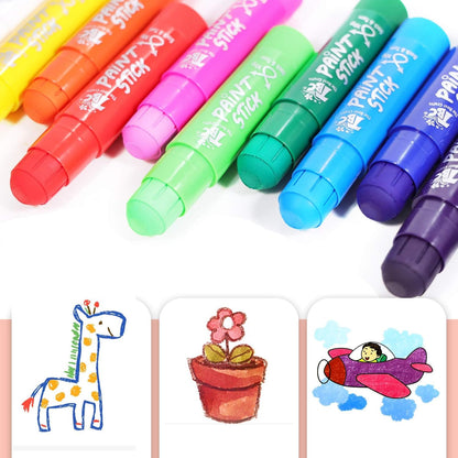 Solid Paint Sticks For Kids | 12 Washable Colours | Quick-Dry | Rotating Crayons | Non-Toxic & Allergen-Free | No Brush Or Water Needed
