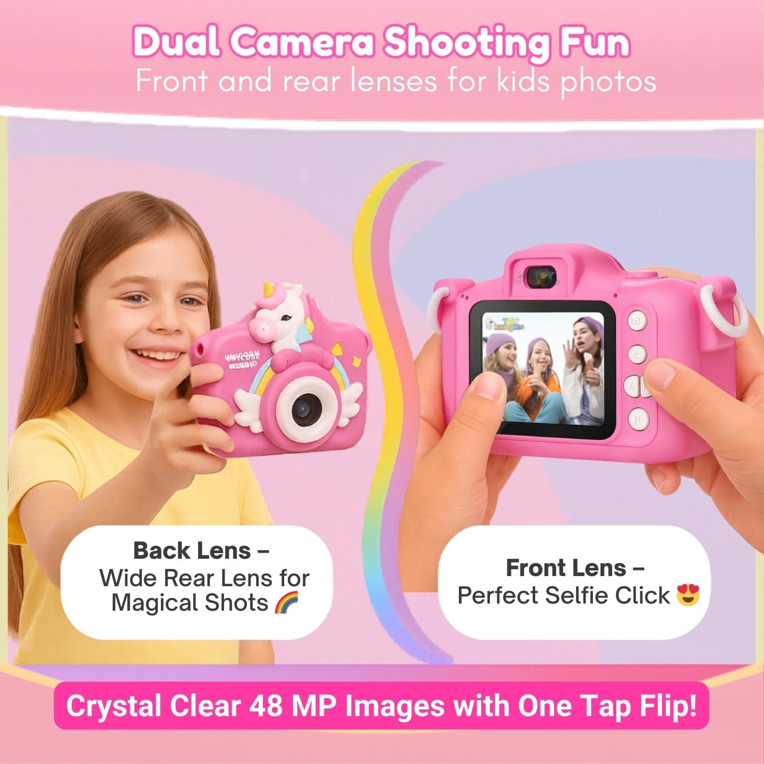 Kids Digital Camera | 4.8 MP Photos & 1080p Video | 2" Screen | USB Rechargeable | Portable Fun Mini Toy Camera for Boys & Girls | Age 3–10 | Educational Birthday Gift (Unicorn) | SD Card Not Included