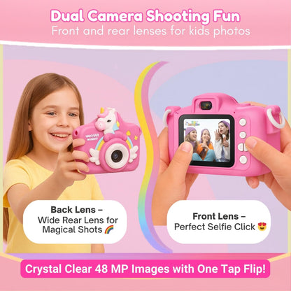 Kids Digital Camera | 4.8 MP Photos & 1080p Video | 2" Screen | USB Rechargeable | Portable Fun Mini Toy Camera for Boys & Girls | Age 3–10 | Educational Birthday Gift (Unicorn) | SD Card Not Included