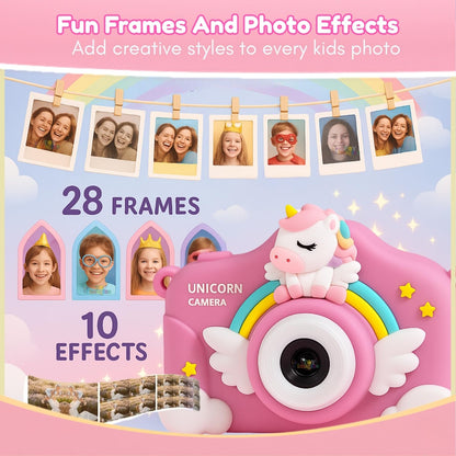 Kids Digital Camera | 4.8 MP Photos & 1080p Video | 2" Screen | USB Rechargeable | Portable Fun Mini Toy Camera for Boys & Girls | Age 3–10 | Educational Birthday Gift (Unicorn) | SD Card Not Included
