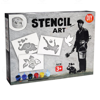 Kids Stencil Art Kit | DIY Painting Set for Kids 3+ Years | Drawing & Colouring Craft Kit with Animal Stencils | Paints & Brush | Educational Art & Craft Activity