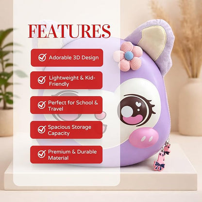 Cartoon Cat Design Kids Backpack |3D Ears |Hard Shell Toddler School Bag
