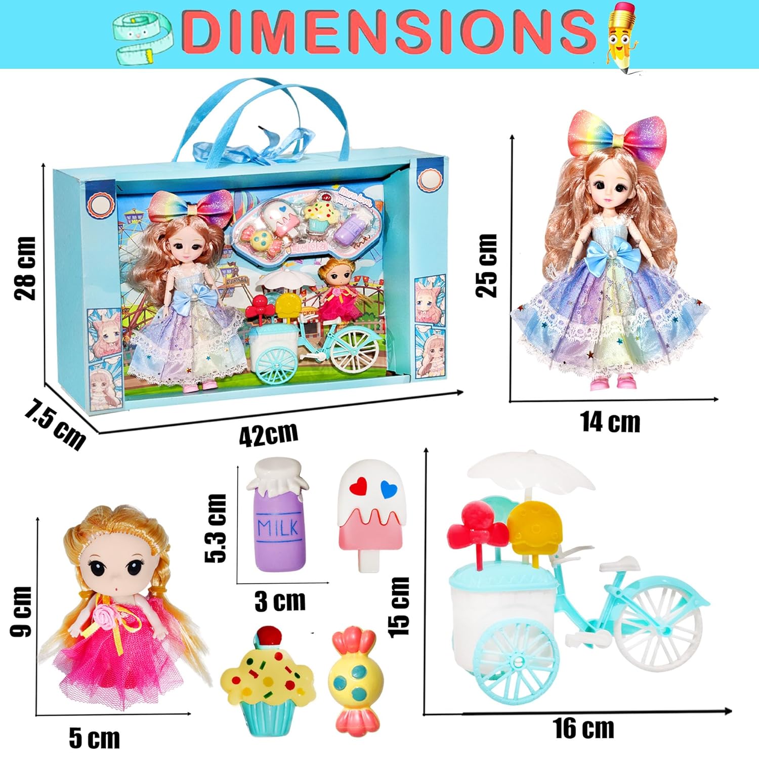 Missy & Sissy Cute Dolls with Dress | Shoes | Ice-Cream Cart Accessories | Doll for Girls | Realistic Dolls