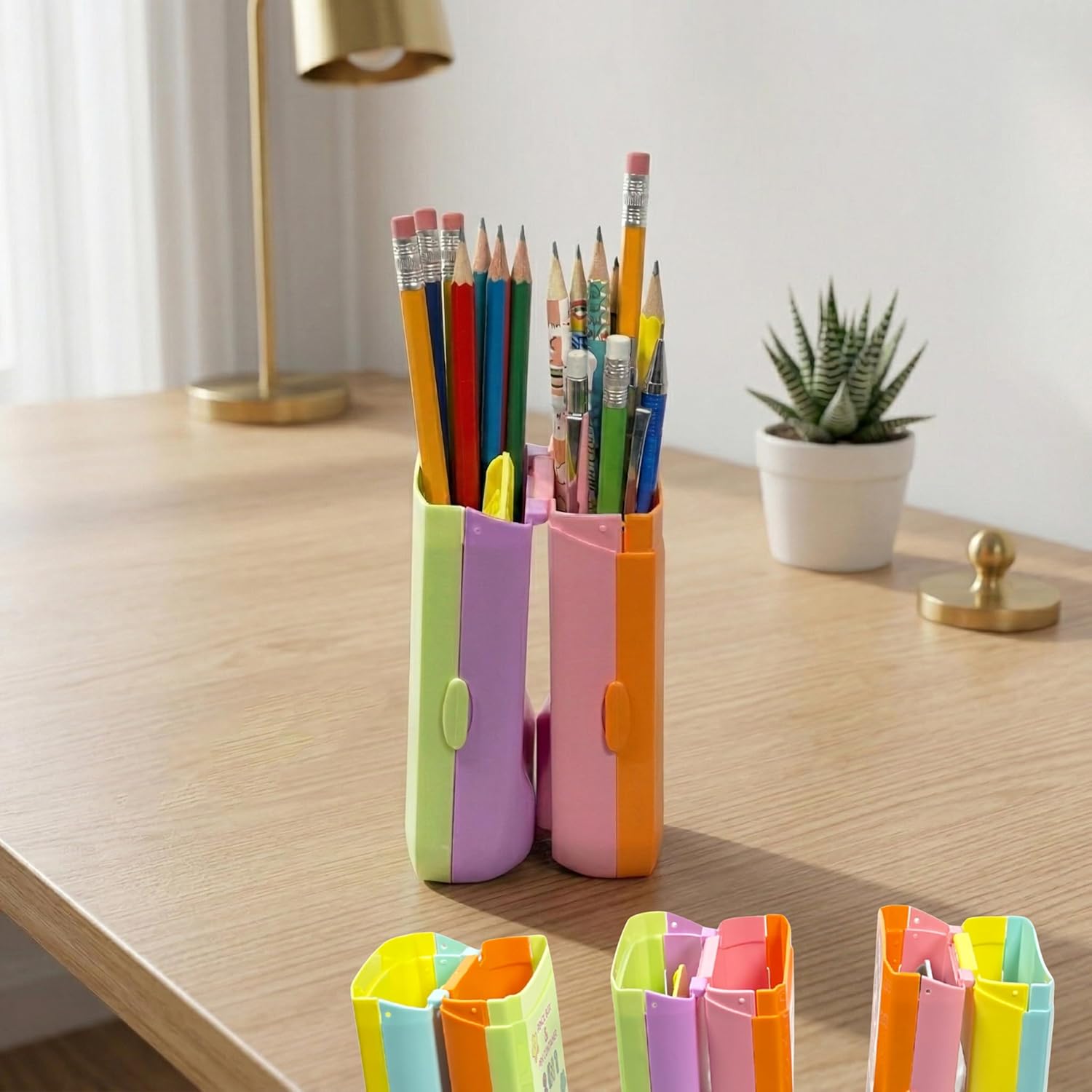 2-in-1 | Foldable Pencil Box & Pen Stand for Kids | Multicolour Cartoon Pencil Case | Compact & Expandable Storage Organiser for School Supplies