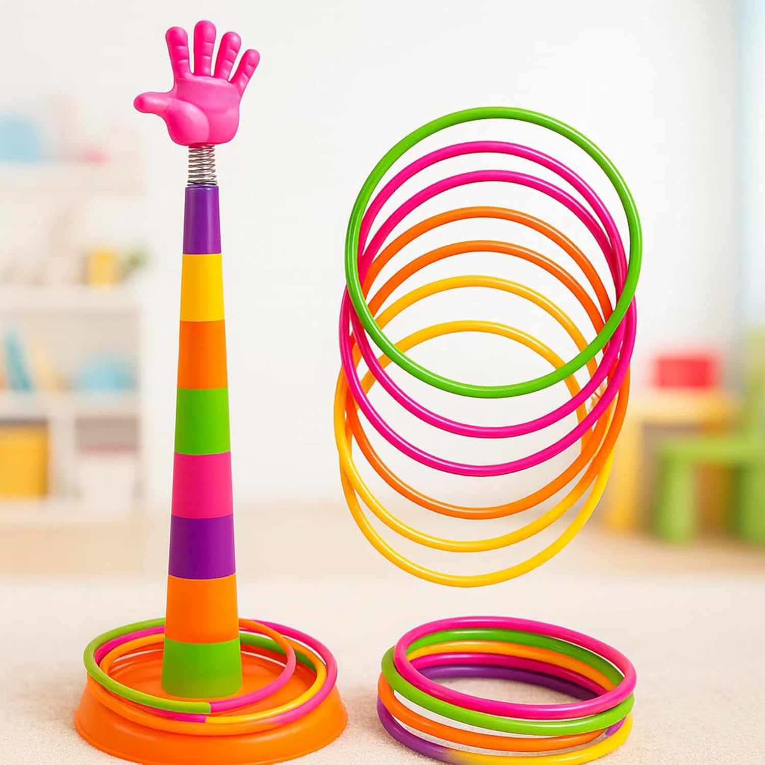 2 in 1 Ring Toss Game | Indoor Outdoor Fun Learning Activity Toy | Stacking Rings & Target Throw Game Color Recognition Aim and Strike Game for Kids 3+