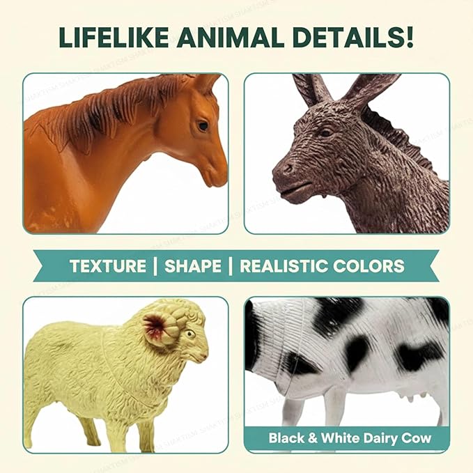 Farm Animal Toy Set for Kids | Realistic Plastic Farm Figures Playset | Pretend Play Toy Set